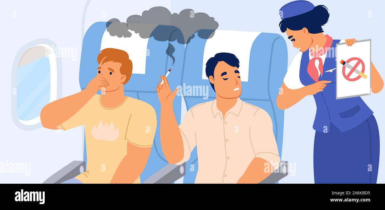 Stewardess asking male passenger to stop smoking in airplane Stock Vector Image & Art Alamy