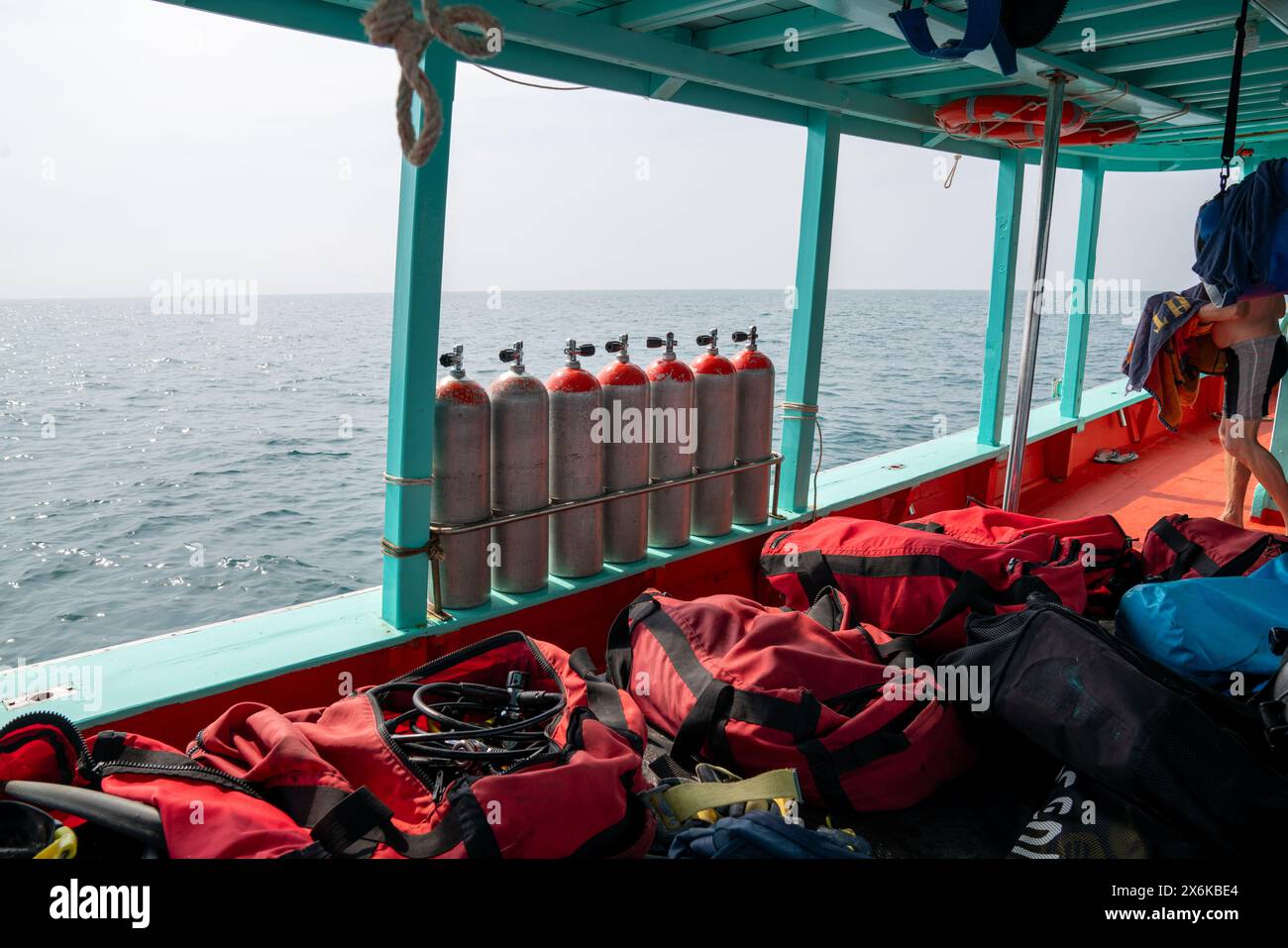 Diving boat and diving equipment Stock Photo - Alamy