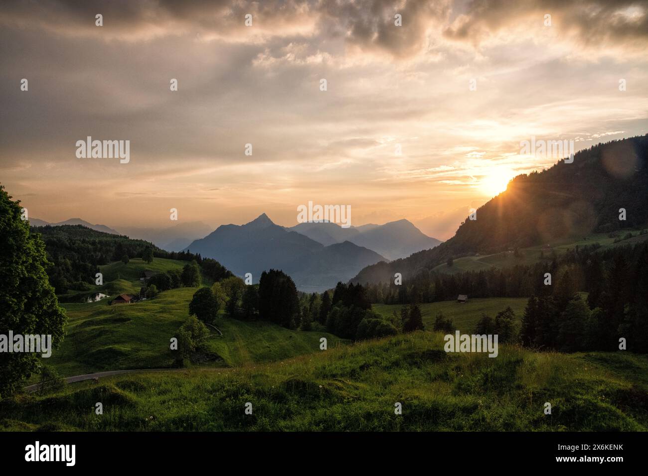 Evening atmosphere on the Ibergeregg, Switzerland Stock Photo