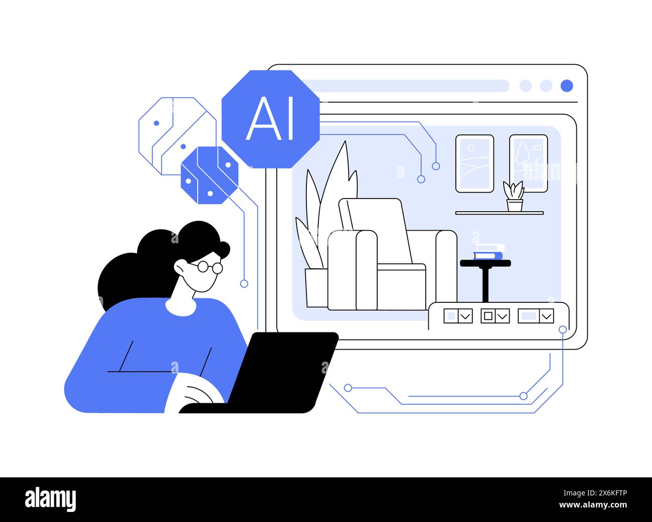 AI-Backed Interior Design abstract concept vector illustration Stock ...