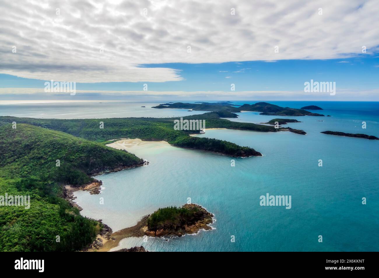 Aerial photos from a helicopter. Airlie Beach, Whitsunday Islands, Hamiton Island, Daydream Island Stock Photo