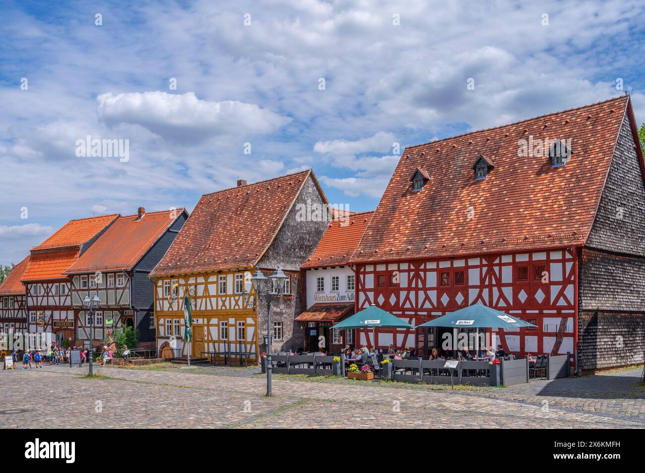 Market square in the Hessenpark open-air museum near Neu-Anspach im Taunus, Hesse, Germany Stock Photo