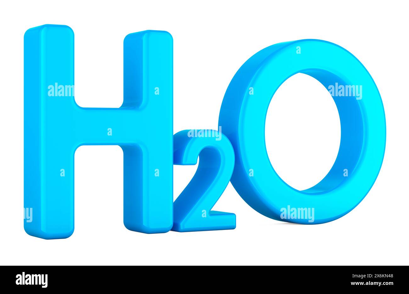 Water H2O, chemical formula. 3D rendering isolated on white background Stock Photo