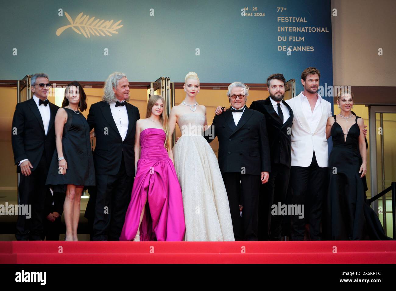 Cannes, France. 15th May, 2024. Michael DeLuca, Pamela Abdy, Doug Mitchell, Alyla Browne, Anya Taylor-Joy, George Miller, Chris Hemsworth, Elsa Pataky and Tom Burke attend the ''Furiosa: A Mad Max Saga'' (Furiosa: Une Saga Mad Max) Red Carpet at the 77th annual Cannes Film Festival at Palais des Festivals on May 15, 2024 in Cannes, France. (Photo by Daniele Cifala/NurPhotO) Credit: NurPhoto SRL/Alamy Live News Stock Photo