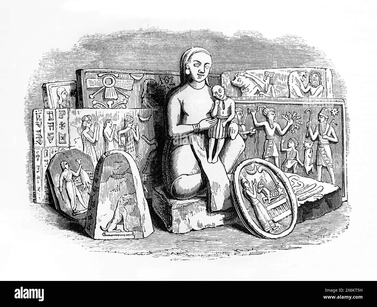 Wood Engraving of Graven Images of Babylon in 19th Century Illustrated