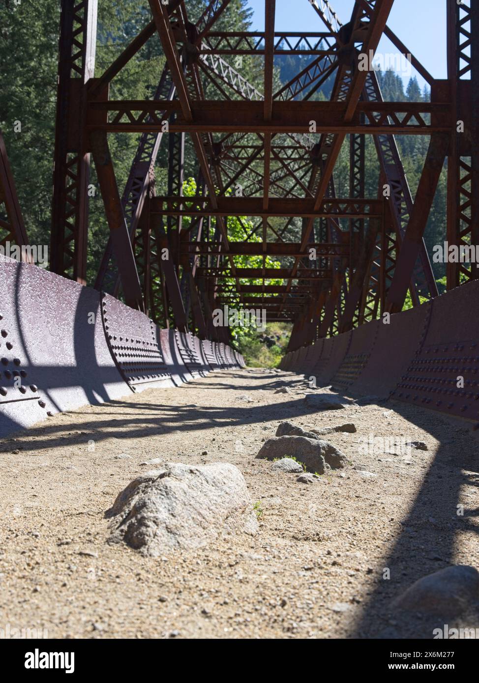 The walking path of the Tumwater Canyon Bridge just west of Leavenworth, Washington. Stock Photo