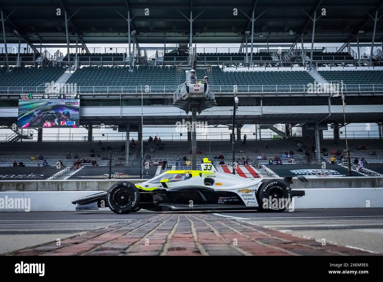 Speedway, In, USA. 15th May, 2024. CHRISTIAN RASMUSSEN (R) (33) of Copenhagen, Denmark crosses the yard of bricks as they practice for the 108th Running of the Indianapolis 500 at the Indianapolis Motor Speedway in Speedway, IN. (Credit Image: © Grindstone Media Group/ASP) EDITORIAL USAGE ONLY! Not for Commercial USAGE! Stock Photo