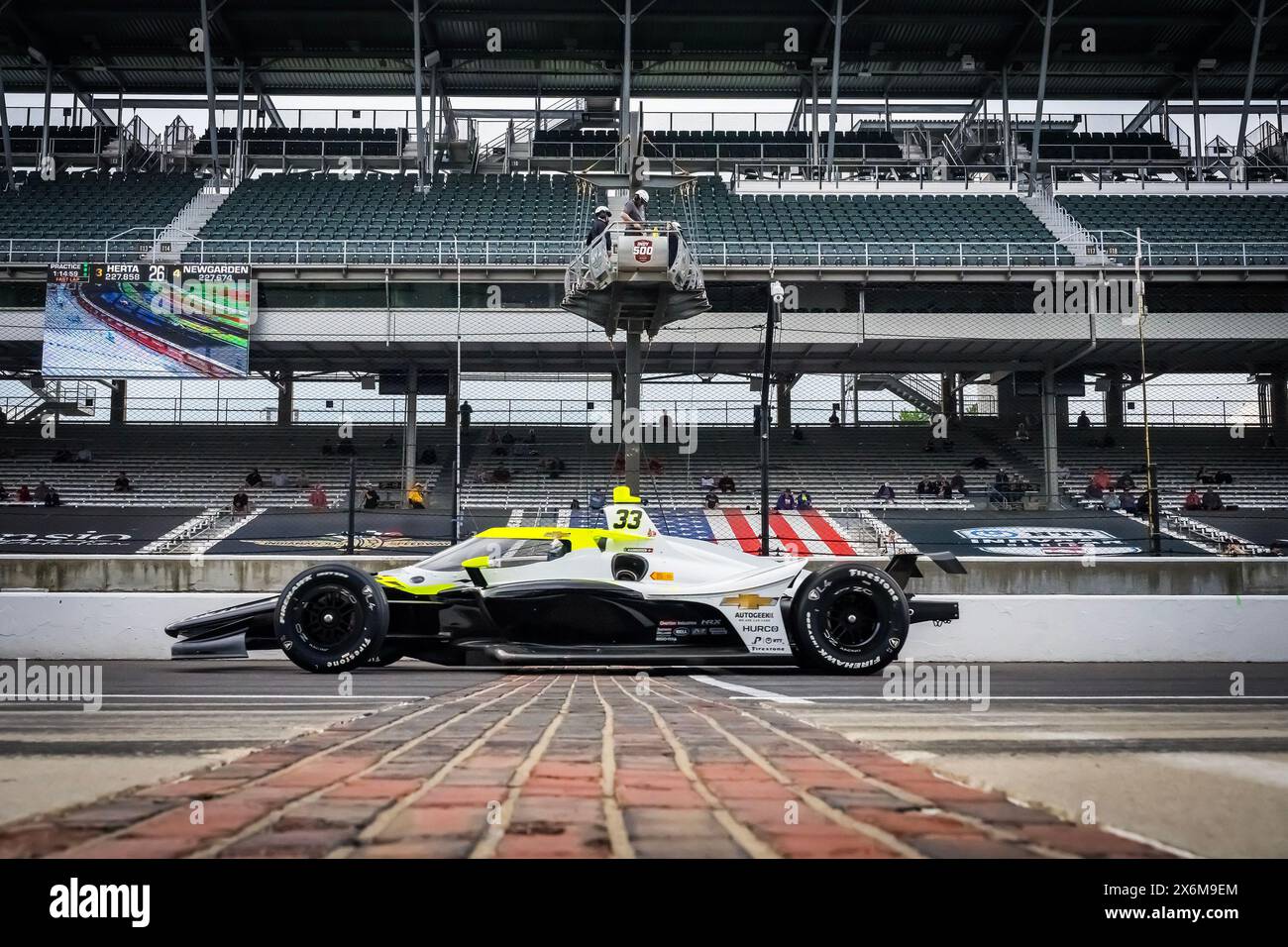Speedway, In, USA. 15th May, 2024. CHRISTIAN RASMUSSEN (R) (33) of Copenhagen, Denmark crosses the yard of bricks during a practice session for the 108th Running of the Indianapolis 500 at the Indianapolis Motor Speedway in Speedway, IN. (Credit Image: © Grindstone Media Group/ASP) EDITORIAL USAGE ONLY! Not for Commercial USAGE! Stock Photo