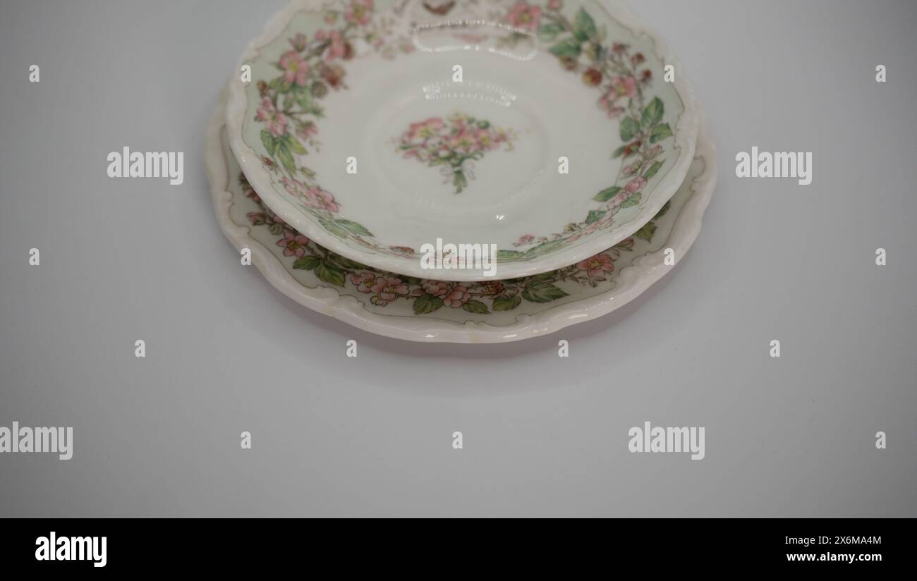antique porcelain plates Stock Photo