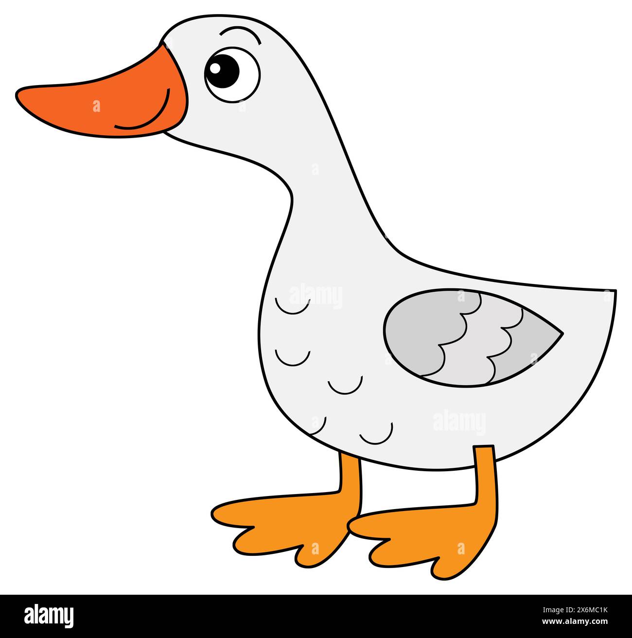 Cartoon happy farm animal cheerful goose bird running isolated background with sketch drawing illustration for kids Stock Photo