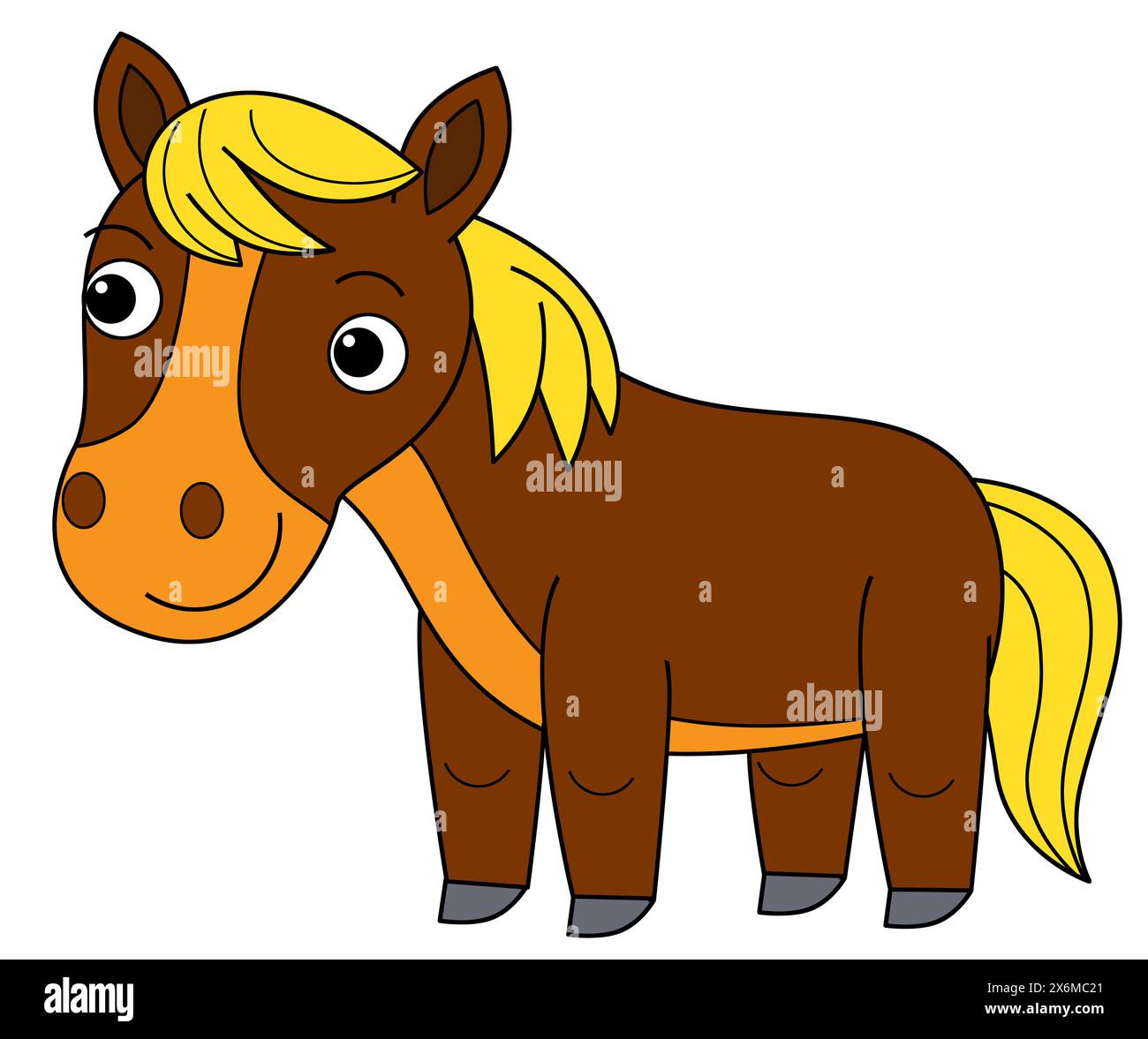 cartoon scene with farm ranch animal stallion pony horse coloring page drawing sketch isolated background illustration for the kids Stock Photo