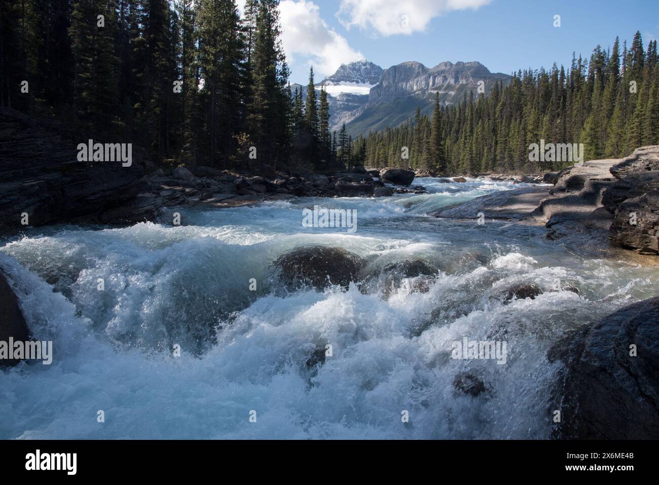 Mistaya river at the head of Mistaya canyon just aside Icefield's Parkway in Banff National Park in Alberta in Canada's Rocky Mountains. Stock Photo