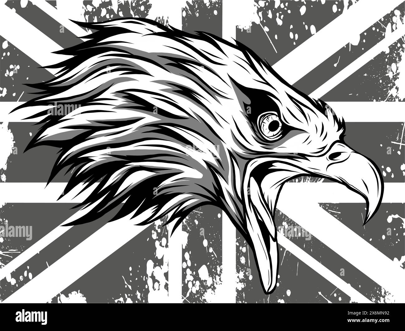 monochrome head eagle on england flag vector illustration Stock Vector