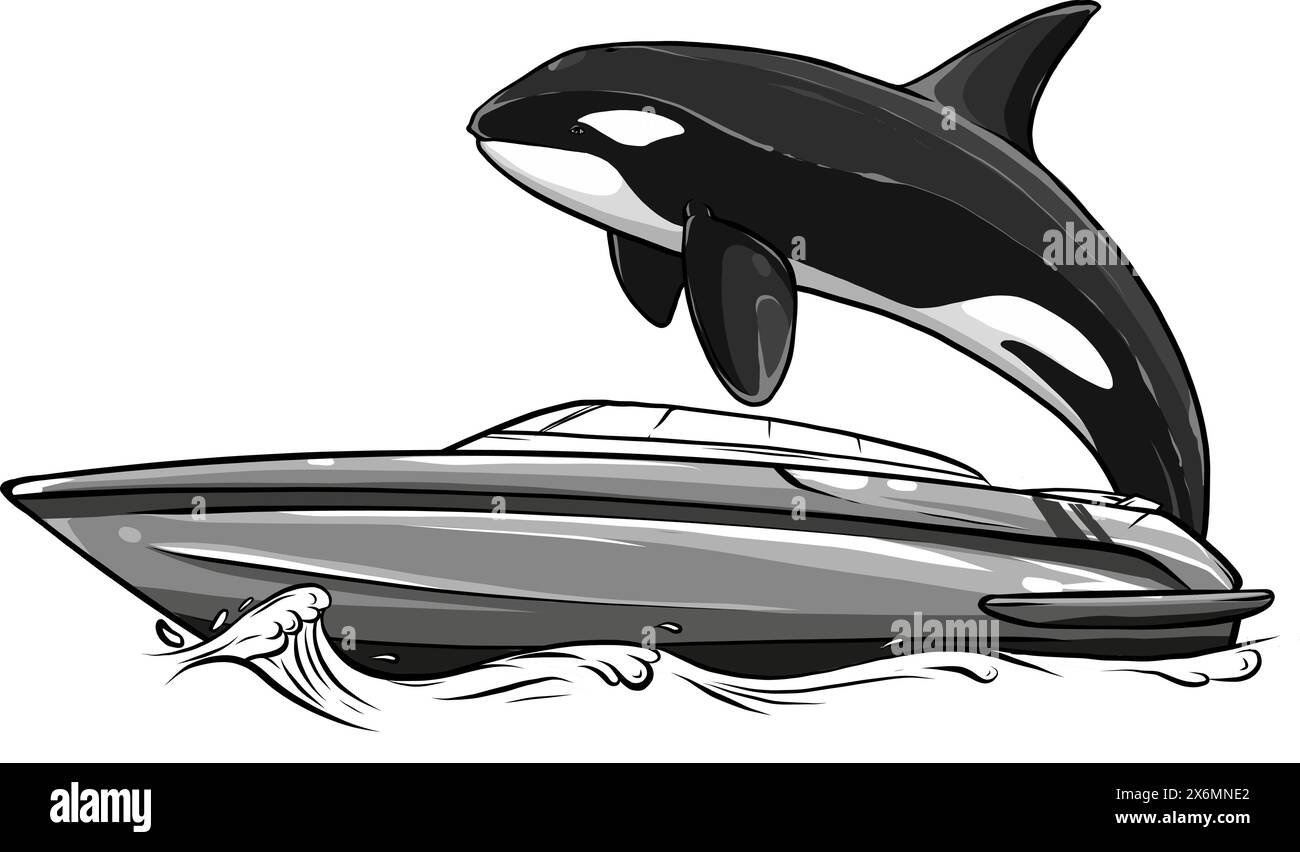 vector illustration of orca with boat on water Stock Vector Image & Art ...