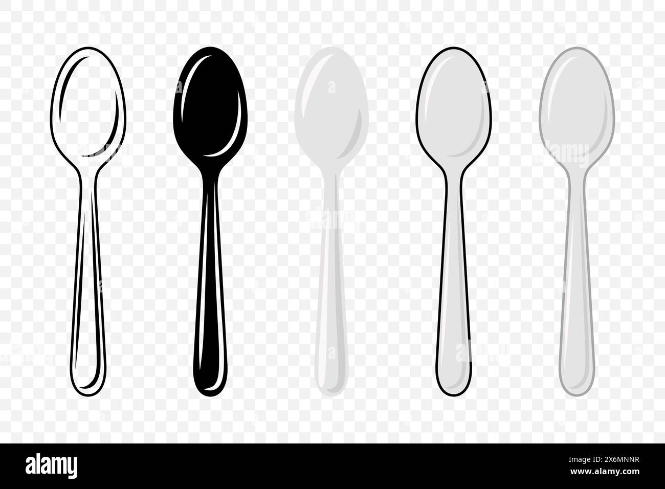 Vector Flat Spoon with Outline Icon Set, Cutlery, Isolated Stock Vector ...