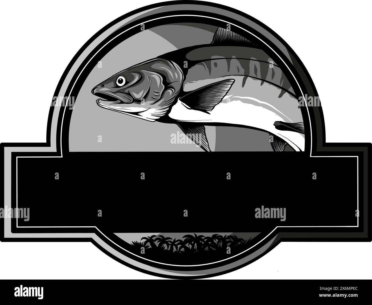 vector illustration of Monochrome Salmon fish silhouette logo design Stock Vector