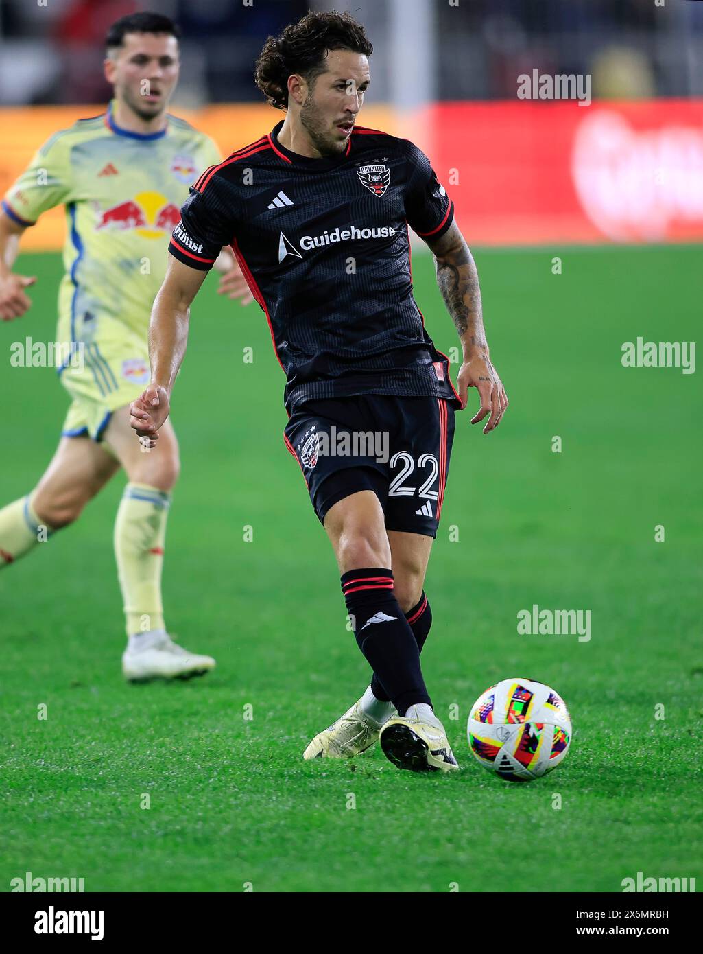 May 15, 2024: D.C. United Defender (22) Aaron Herrera passes the ball during an MLS soccer match between the D.C. United and the New York Red Bulls at Audi Field in Washington DC. Justin Cooper/CSM (Credit Image: © Justin Cooper/Cal Sport Media) Stock Photo