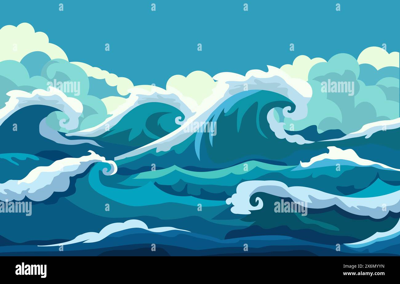 Nature Landscape Background with Blue Sea Ocean Water Waves in Summer ...