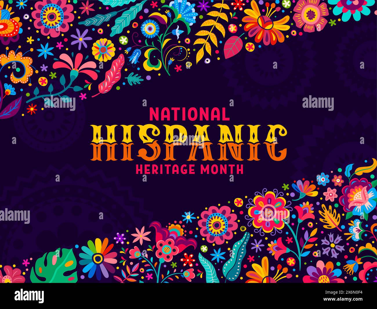 Tropical flowers background for national Hispanic heritage month, vector banner. Latin Americans Hispanic heritage month holiday or festival of tradition and ethnic art banner with floral ornament Stock Vector