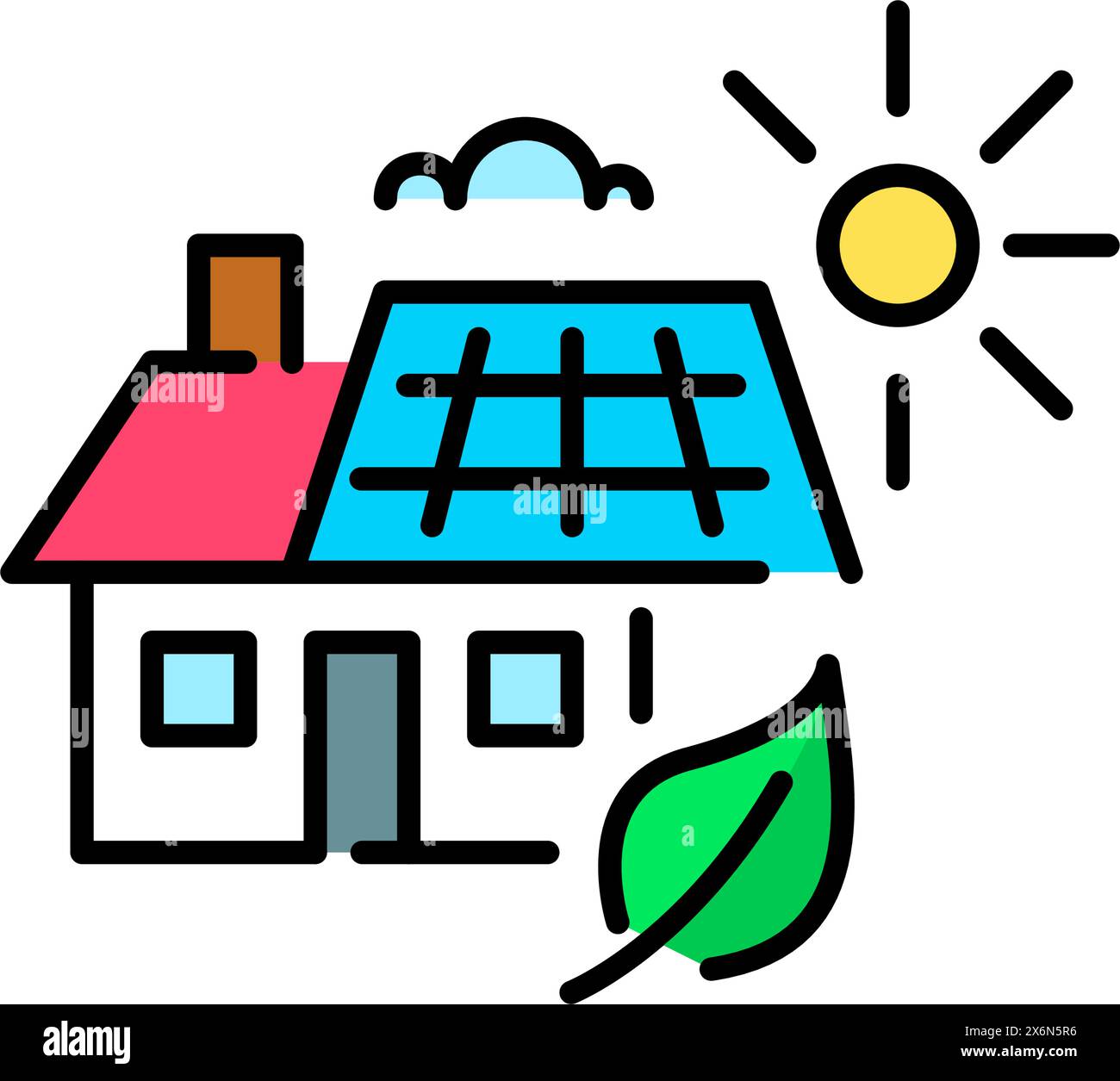 Sustainable green energy at residential usage. House with solar panels ...