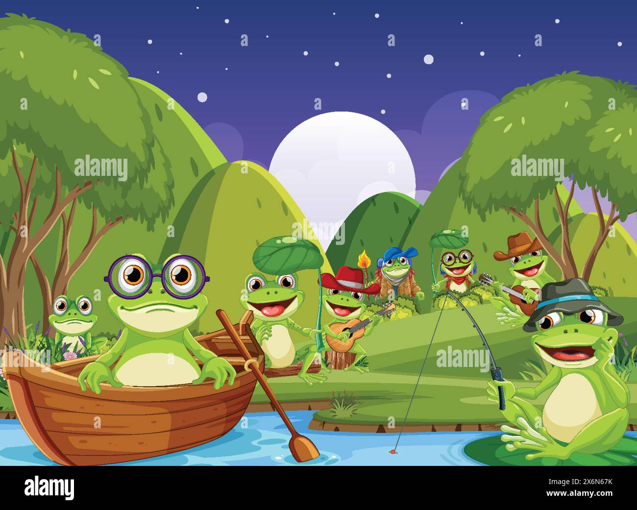 Boat and moonlight Stock Vector Images - Alamy