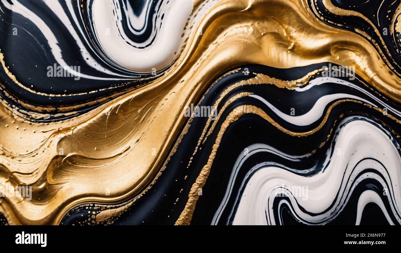 Gold & black marble abstract background wall art. liquid golden design Stock Photo