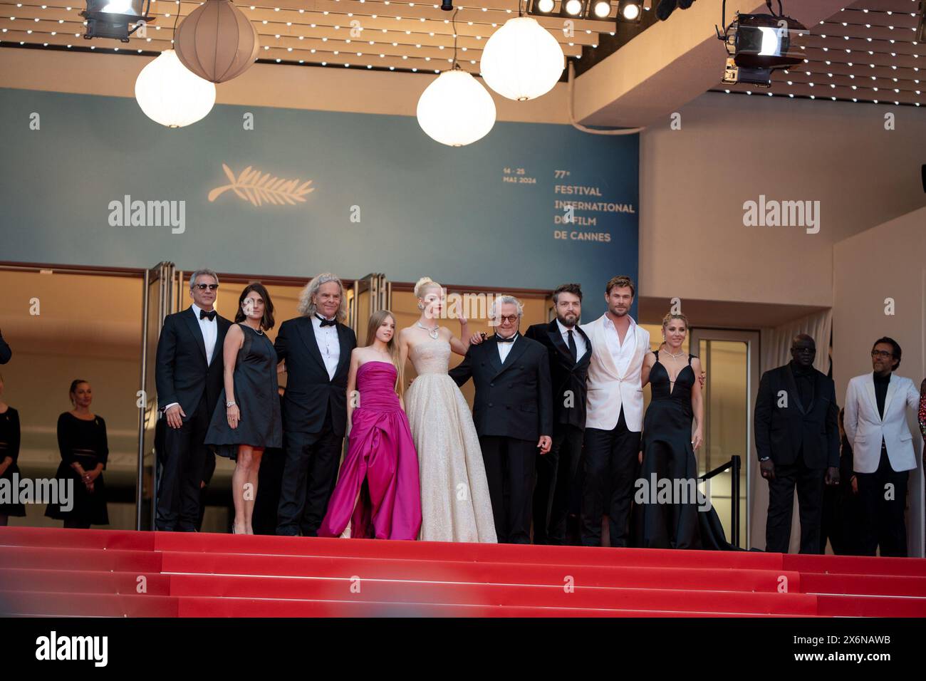 Cannes, France. 15th May, 2024. Michael DeLuca, Pamela Abdy, Doug Mitchell, Alyla Browne, Anya Taylor-Joy, George Miller, Chris Hemsworth, Elsa Pataky, and Tom Burke are attending the ''Furiosa: A Mad Max Saga'' (Furiosa: Une Saga Mad Max) Red Carpet at the 77th annual Cannes Film Festival at Palais des Festivals in Cannes, France, on May 15, 2024. (Photo by Luca Carlino/NurPhoto)0 Credit: NurPhoto SRL/Alamy Live News Stock Photo