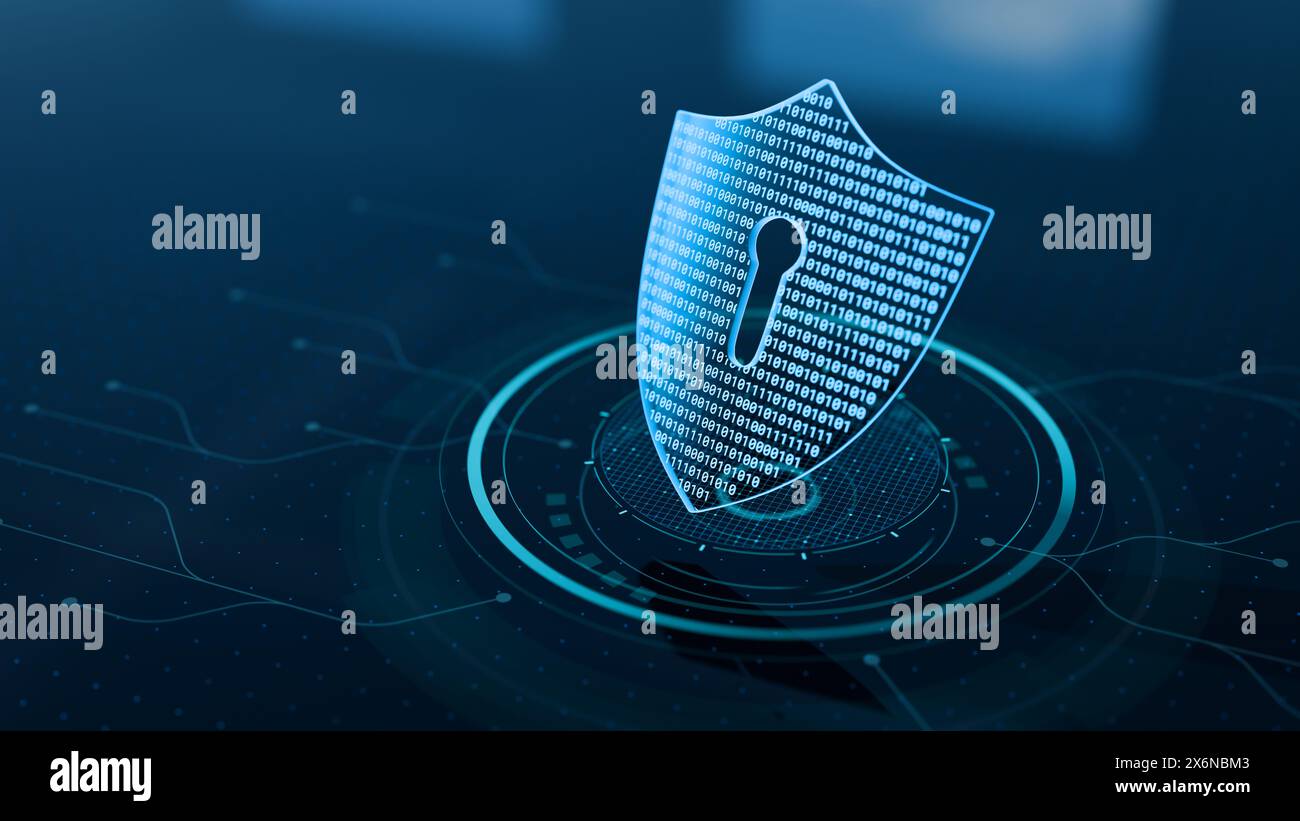Cyber security and data protection on internet. Shield, secure access and encrypted connection protecting online information. Password protected syste Stock Photo