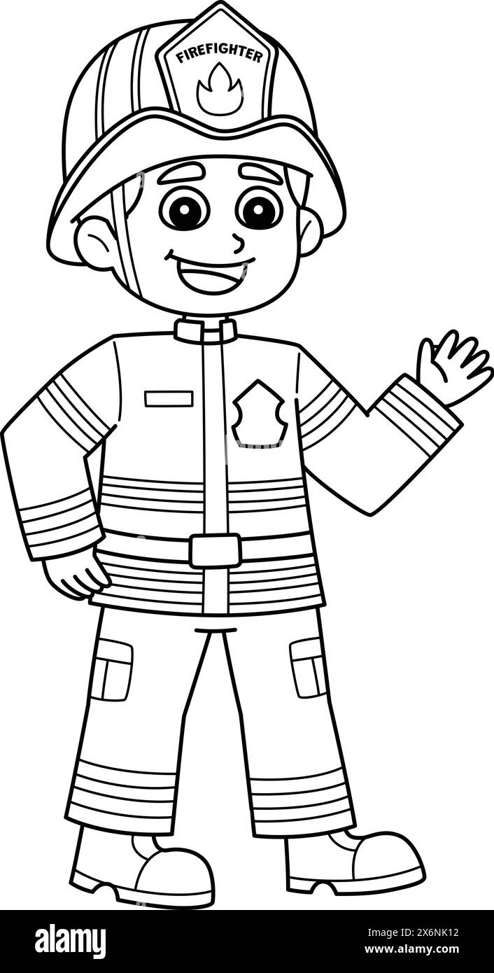 Firefighter Boy Isolated Coloring Page for Kids Stock Vector Image ...