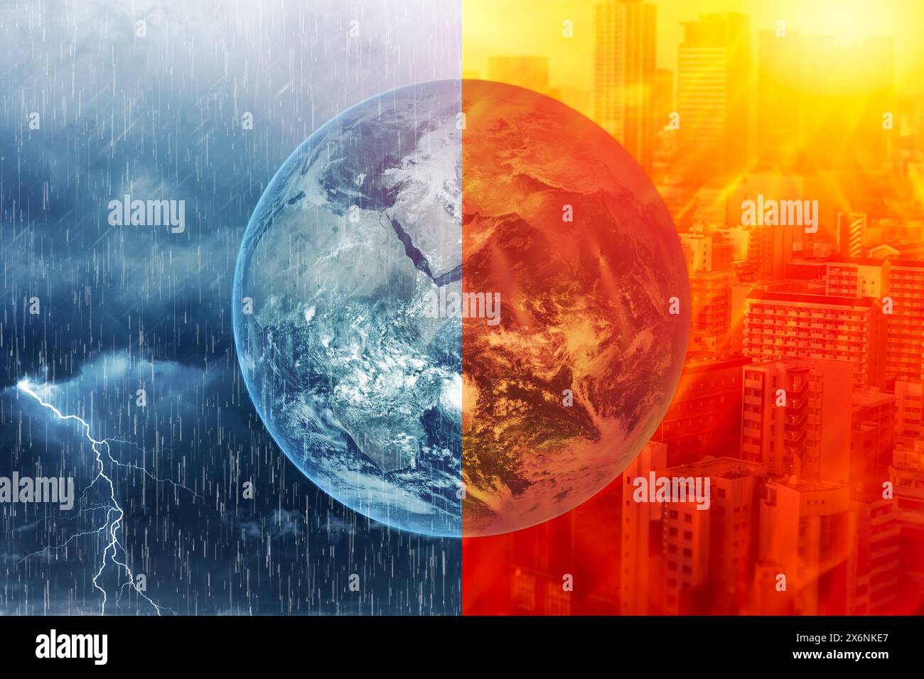 Global warming climate El Nino and La Nina crisis weather effect concept extreme hot wave and heavy storm raining concept, element from NASA Stock Photo