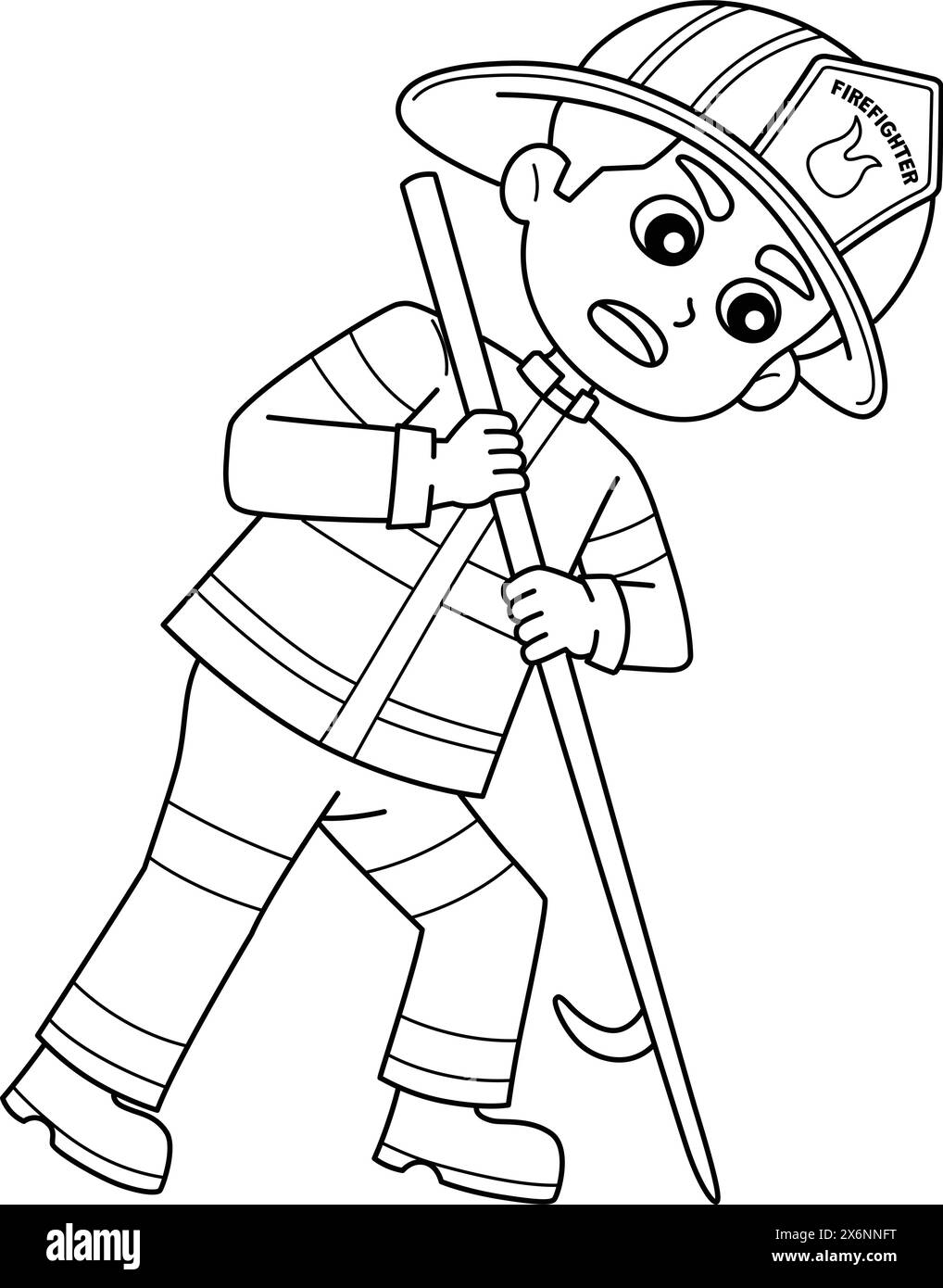 Firefighter Poking Isolated Coloring Page for Kids Stock Vector Image ...