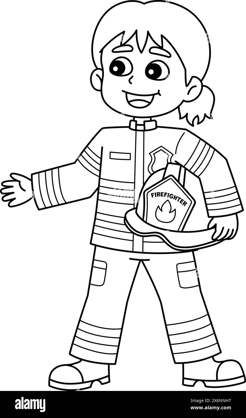 Female Firefighter Isolated Coloring Page for Kids Stock Vector Image ...