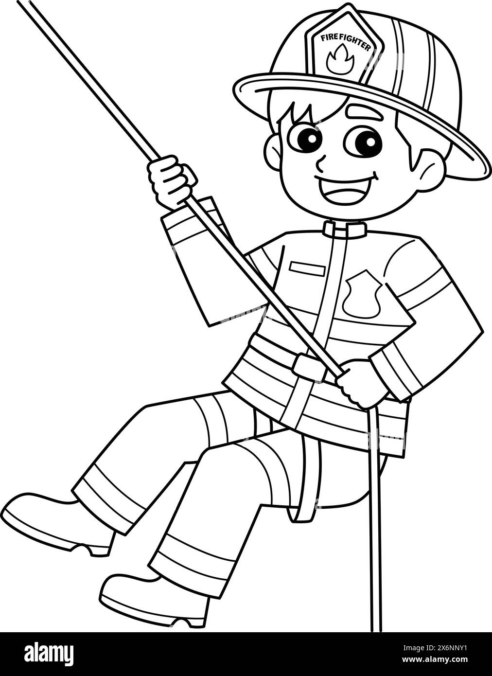 Firefighter Rappelling Isolated Coloring Page Stock Vector Image & Art ...