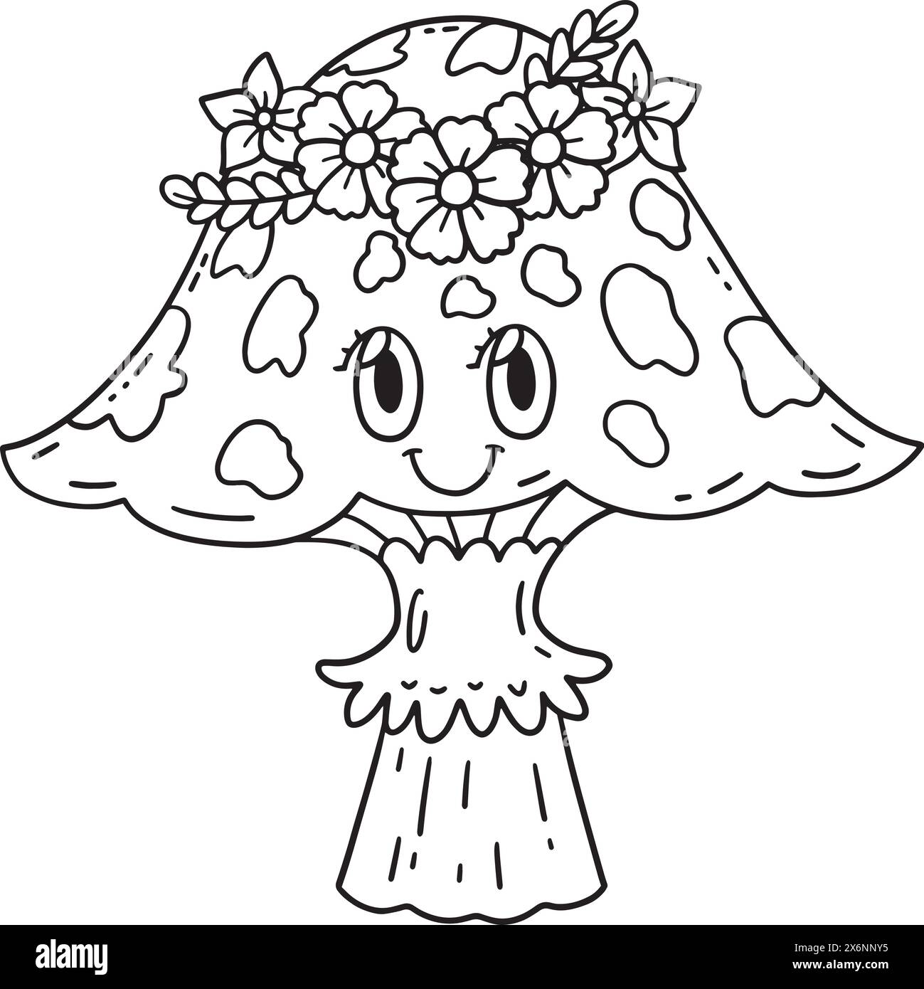 Mushroom with a Flower Crown Isolated Coloring Stock Vector Image & Art