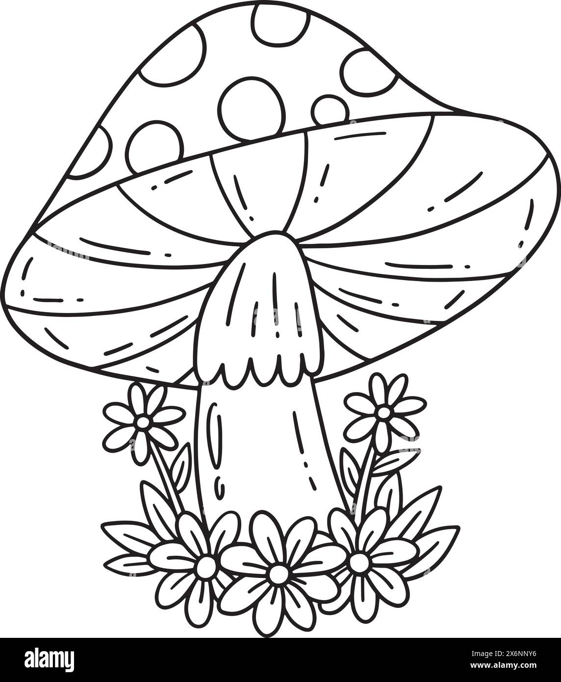 Mushroom with Flowers Isolated Coloring Page Stock Vector Image & Art ...