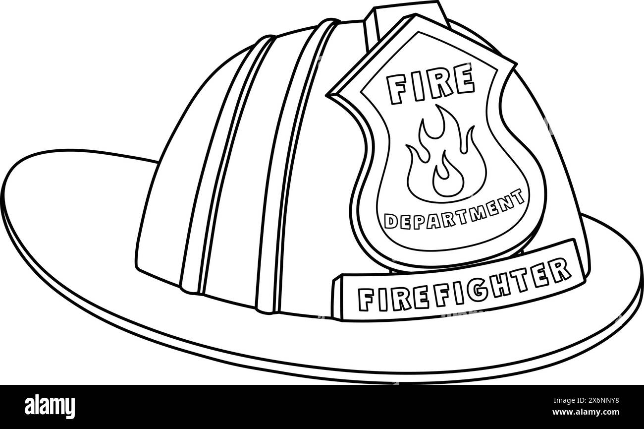 Firefighter Helmet Isolated Coloring Page for Kids Stock Vector