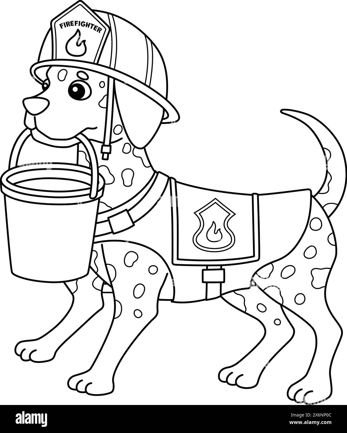 Firefighter Dog Isolated Coloring Page for Kids Stock Vector