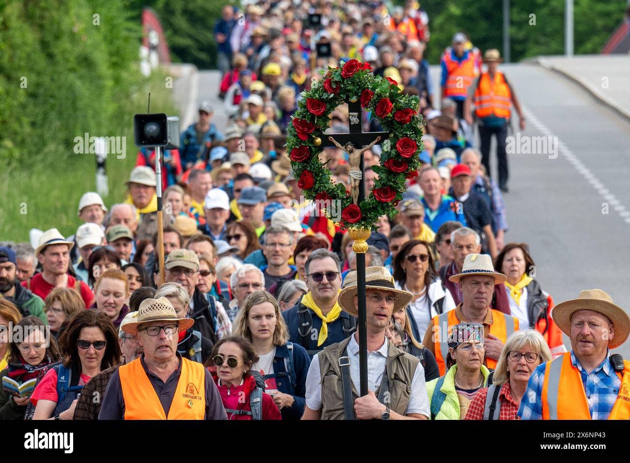 Regensburg, Germany. 16th May, 2024. Numerous pilgrims set off on