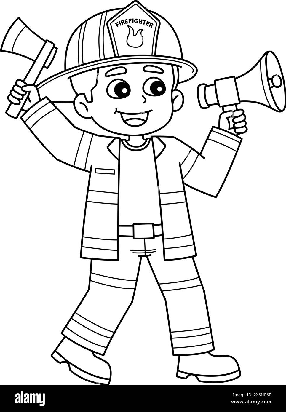 Male Firefighter Isolated Coloring Page for Kids Stock Vector Image ...
