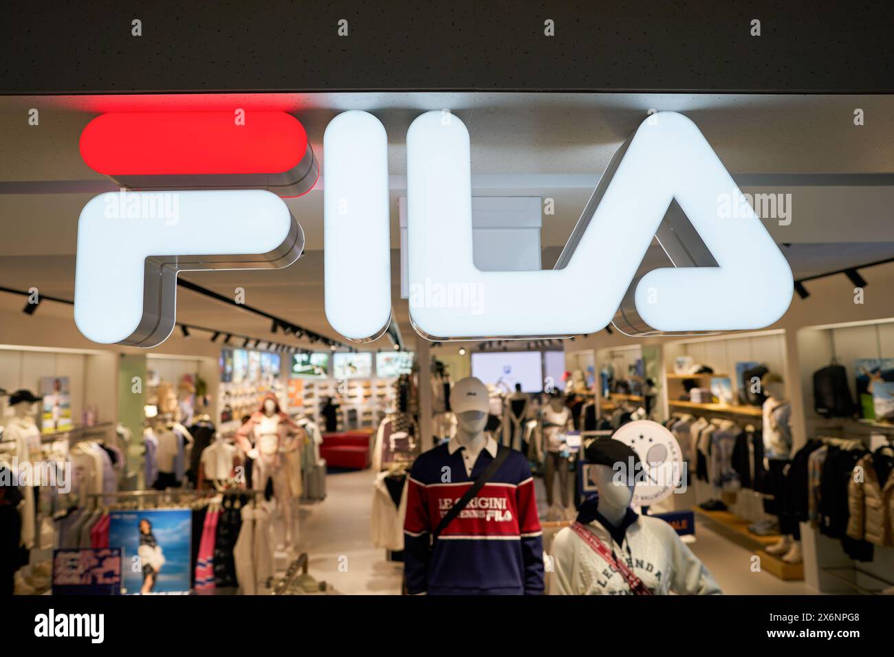 SINGAPORE NOVEMBER 06 2023 Fila store inside the Paragon Mall. Fila is a South Korean owned athleisure brand Stock Photo Alamy