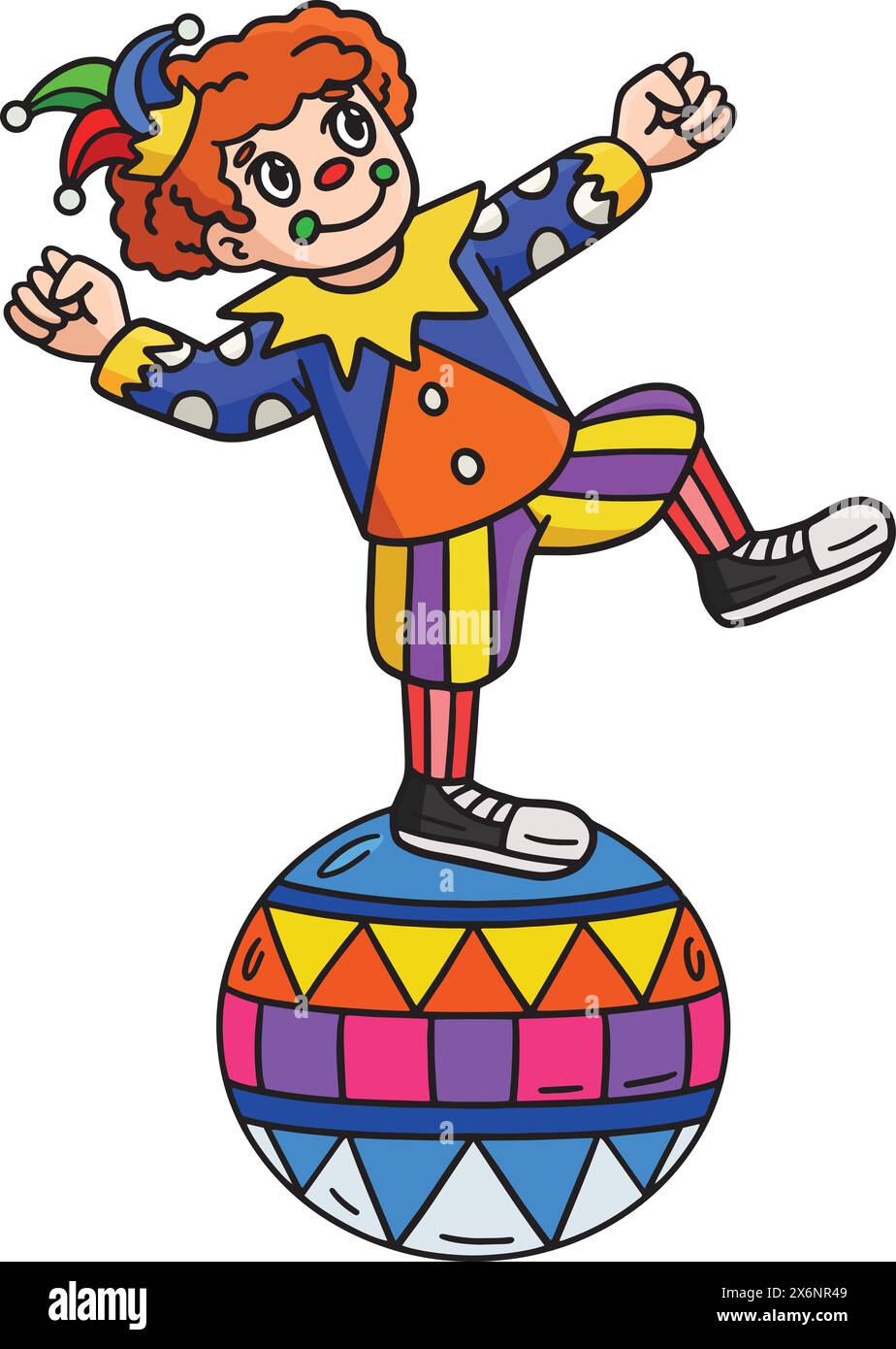 Circus Clown On Ball Cartoon Clipart Illustration Stock Vector Image ...
