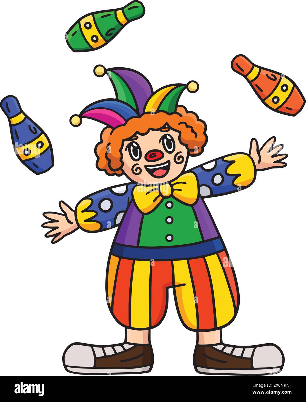 Circus Clown Juggling Pins Cartoon Colored Clipart Stock Vector Image