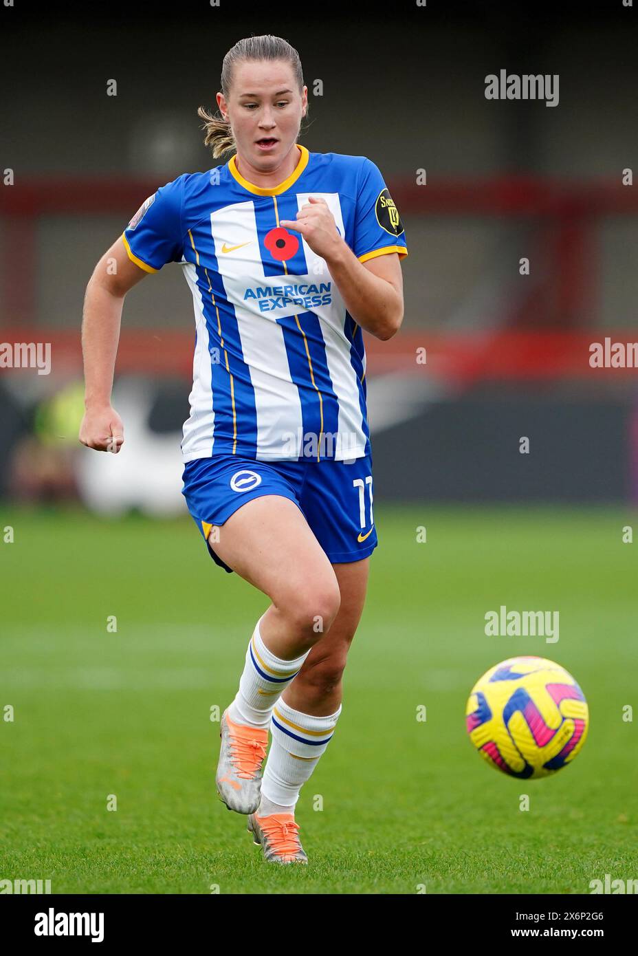 File photo dated 20-11-2022 of Brighton and Hove Albion?s Elisabeth Terland, who has 13 league goals in her second season in English football - half her team's total tally - and became Brighton's all-time top WSL goalscorer along the way. Issue date: Thursday May 16, 2024. Stock Photo