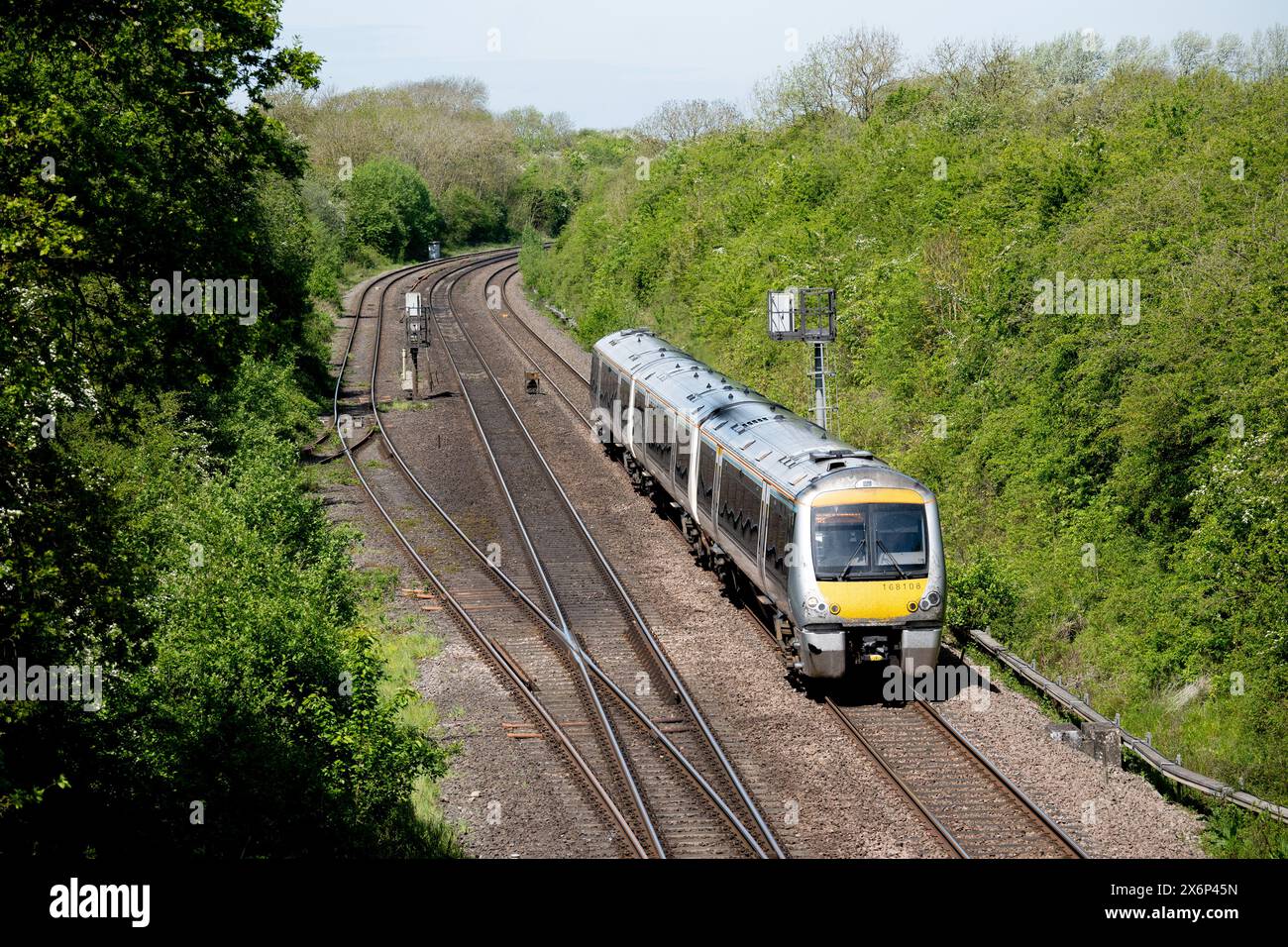 Chiltern Railways class 168 diesel train at Fenny Compton, Warwickshire ...