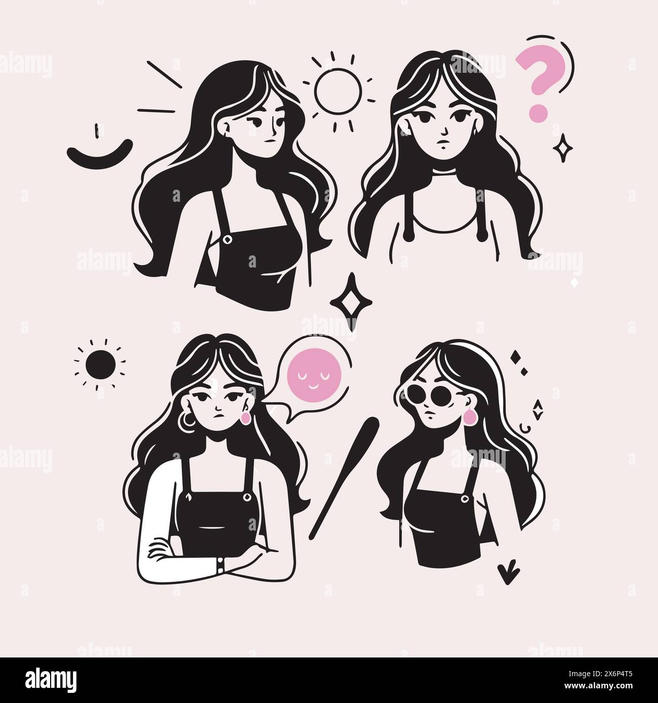 Diverse and Stunning Vector Illustrations of Beautiful Women in Various Poses: Captivating Designs for Versatile and Inspirational Projects Stock Vector
