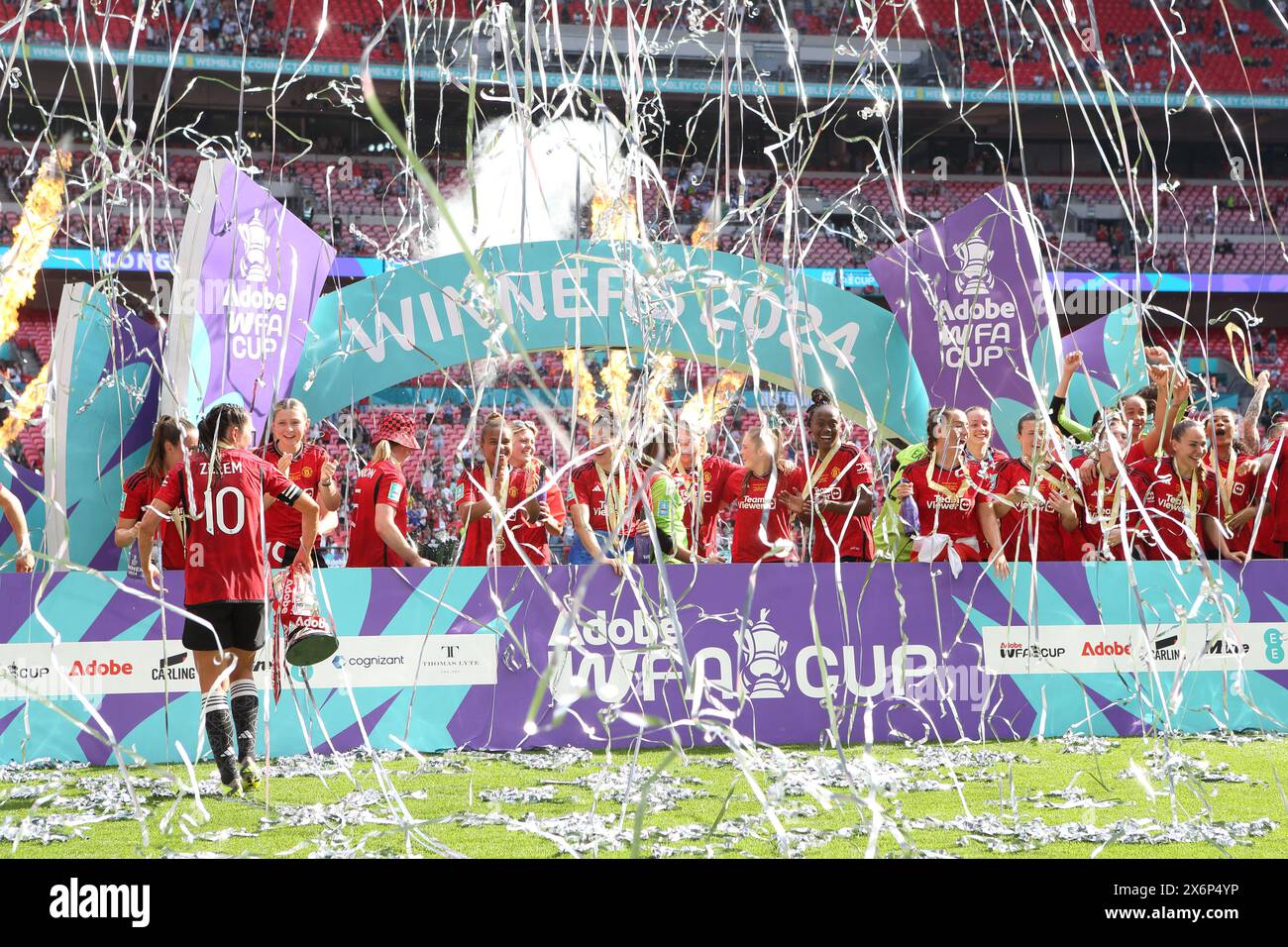 Manchester United women celebrate winning Adobe FA Women's Cup final v Tottenham Hotspur Women