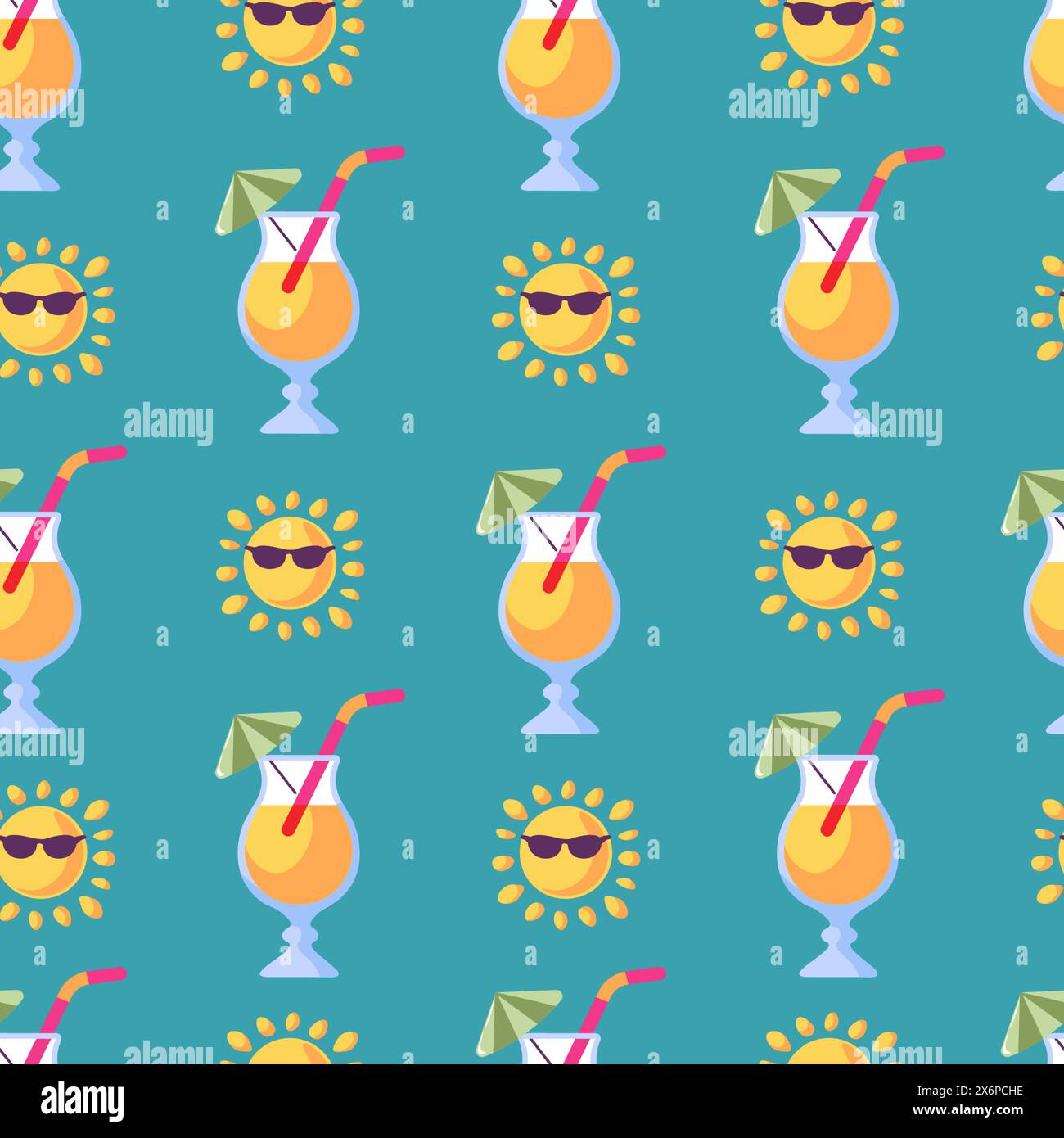 Summer Cocktails And Sun Seamless Pattern Stock Vector