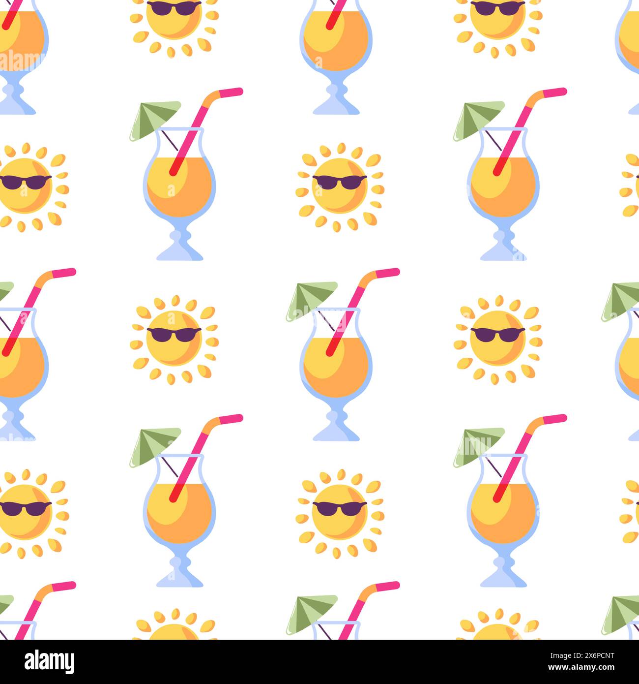 Summer Cocktails And Sun Seamless Pattern Stock Vector