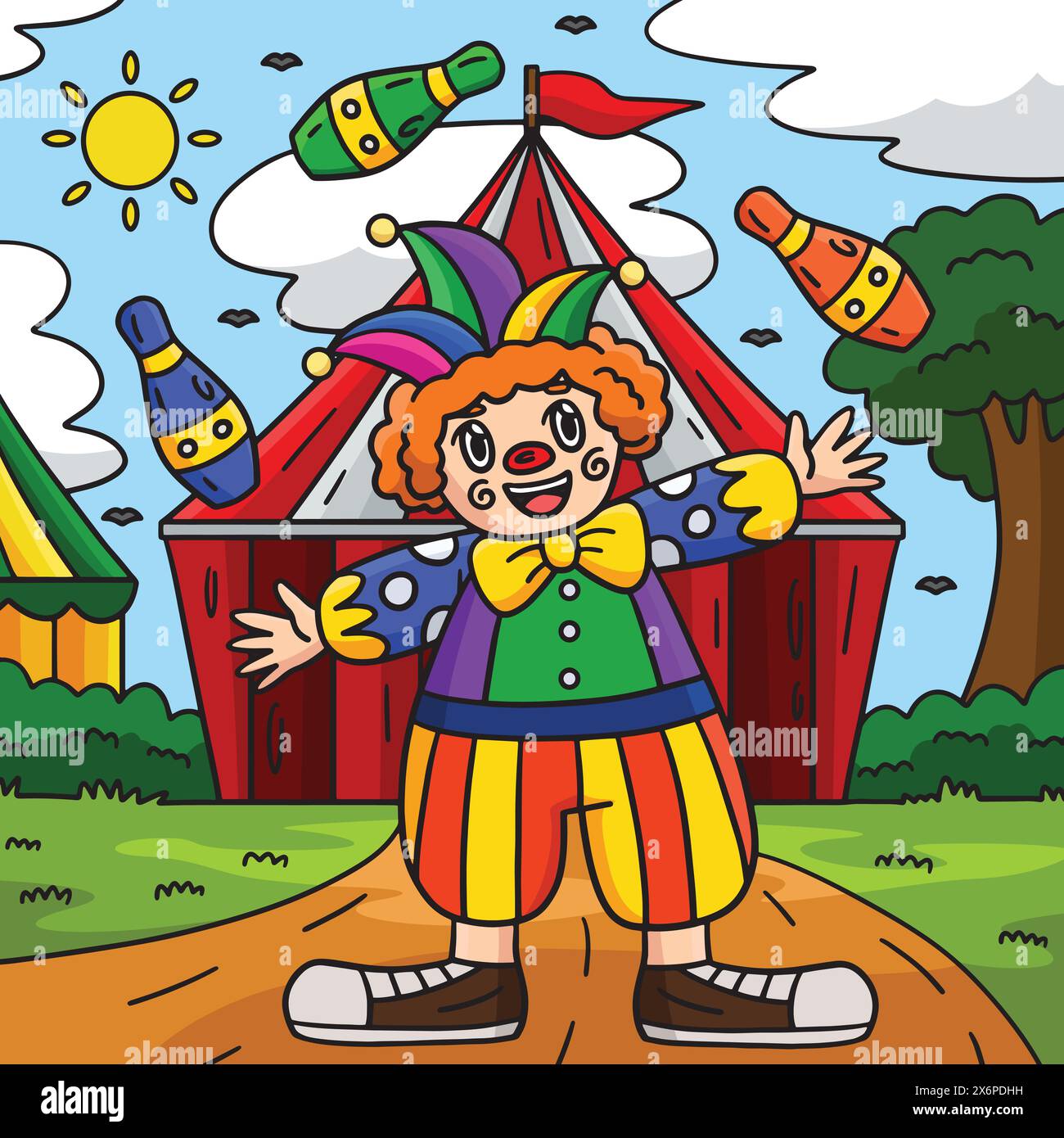 Circus Clown Juggling Pins Colored Cartoon Stock Vector Image & Art Alamy