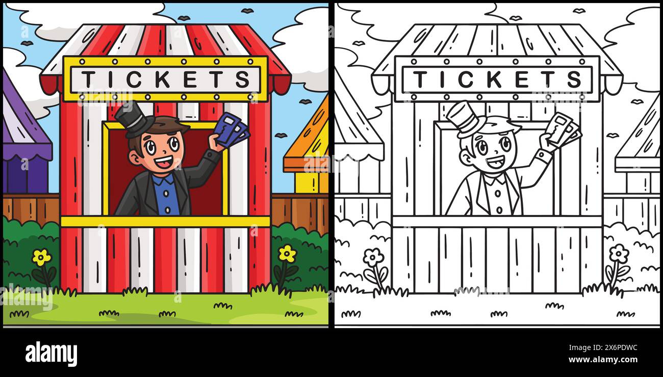 Circus Ticket Booth Coloring Colored Illustration Stock Vector